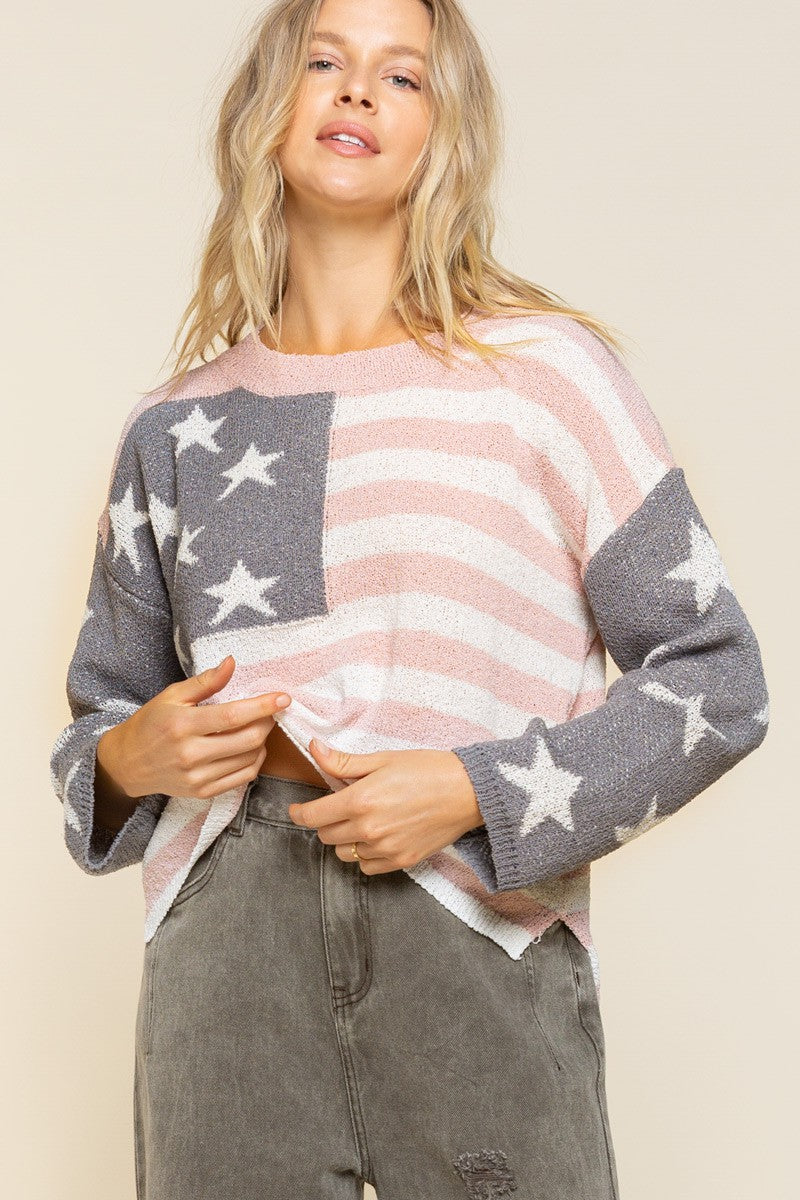 POL Powder Pink Americana Flag Sweater
