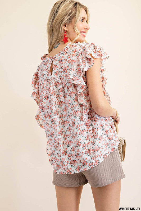 Kori America Dobby Printed Smocked Top