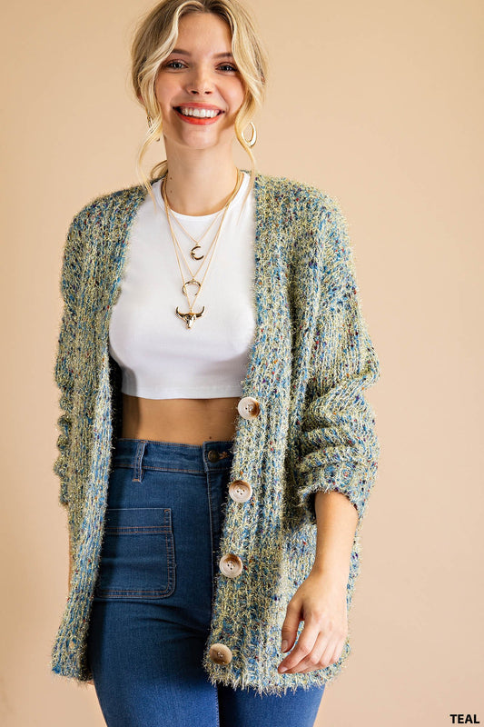 Kori America Fuzzy Button Down Cardigan