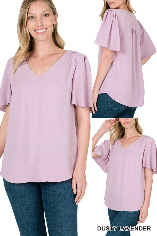 Zenana Waterfall Sleeve V-Neck top