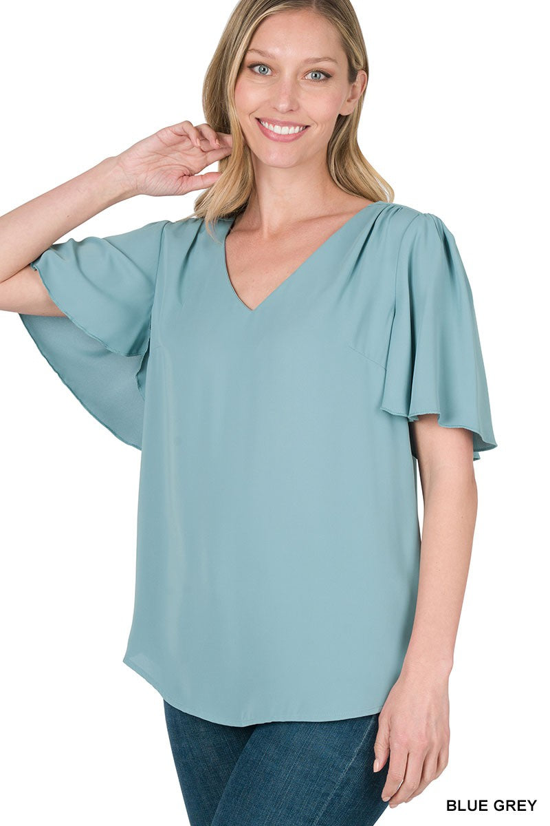 Zenana Waterfall Sleeve V-Neck top