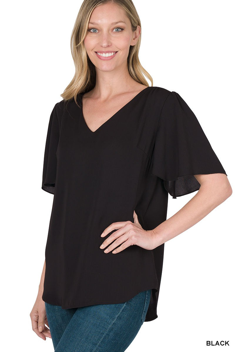 Zenana Waterfall Sleeve V-Neck top