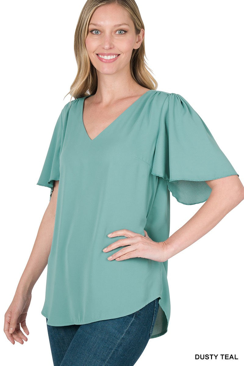 Zenana Waterfall Sleeve V-Neck top