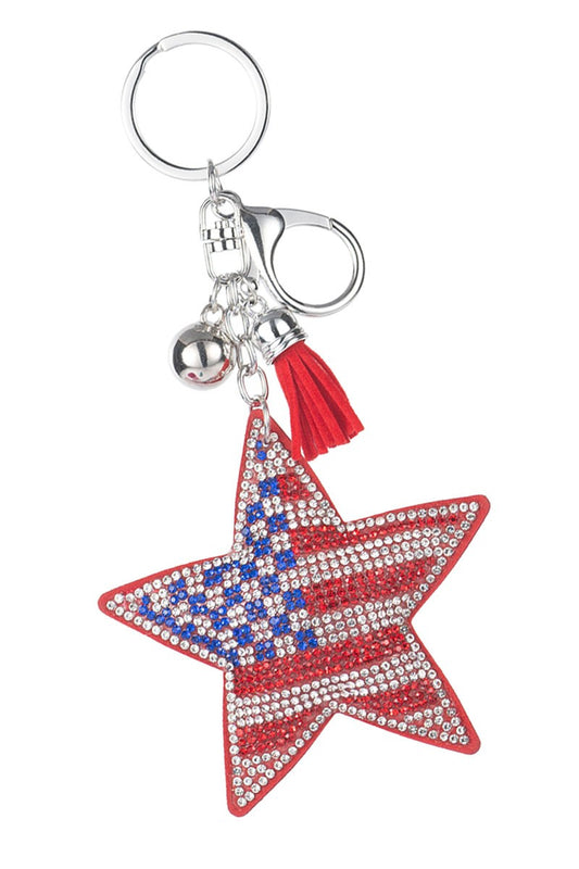 USA Flag Star Crystal Keychain