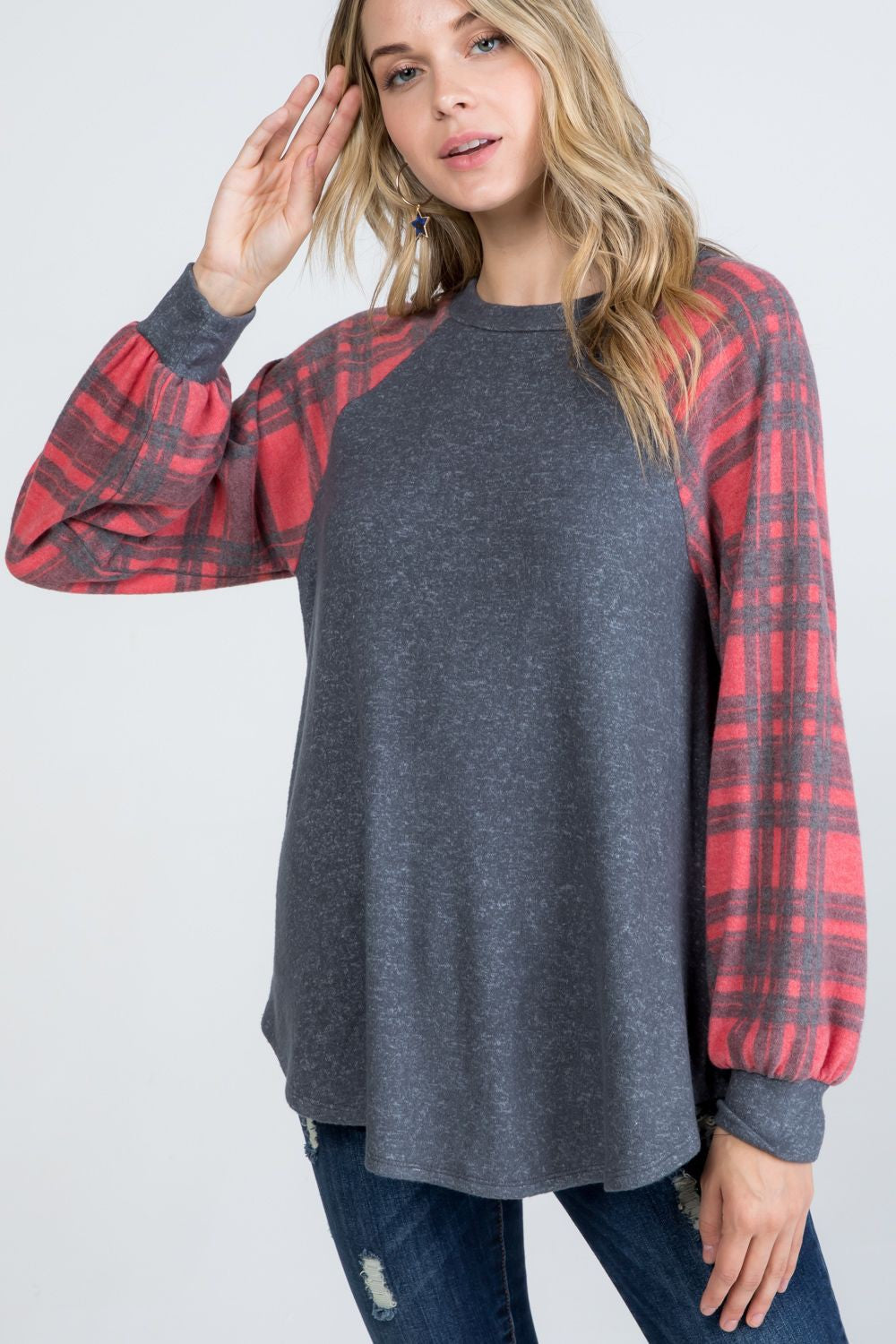 P & Rose Brushed Plaid Print Sweater