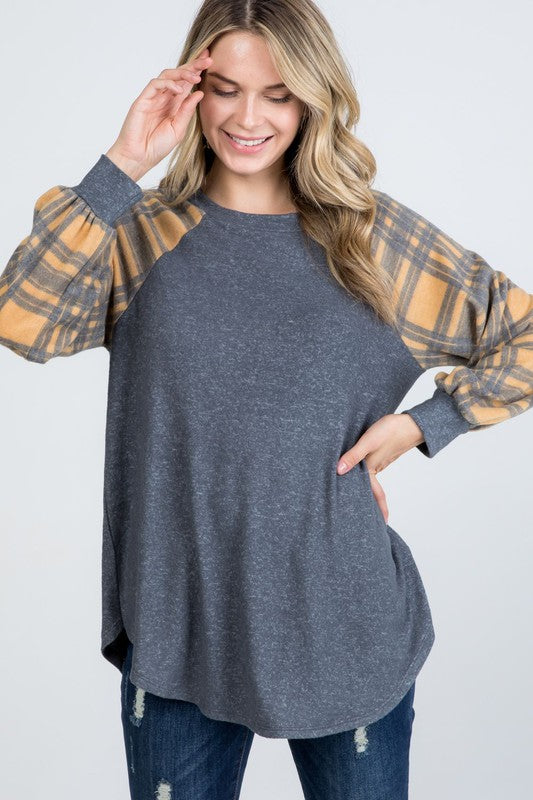 P & Rose Brushed Plaid Print Sweater