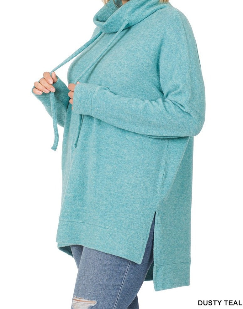 Zenana Brushed Melange Funnel Neck Sweater