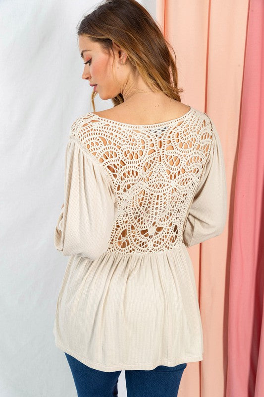 White Birch Lace Patched Puff Sleeve Top