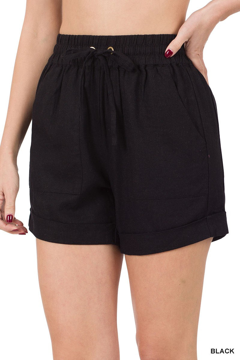 Zenana Linen Drawstring Shorts