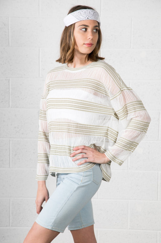 Loveriche Sheer Long Sleeve Striped Sweater