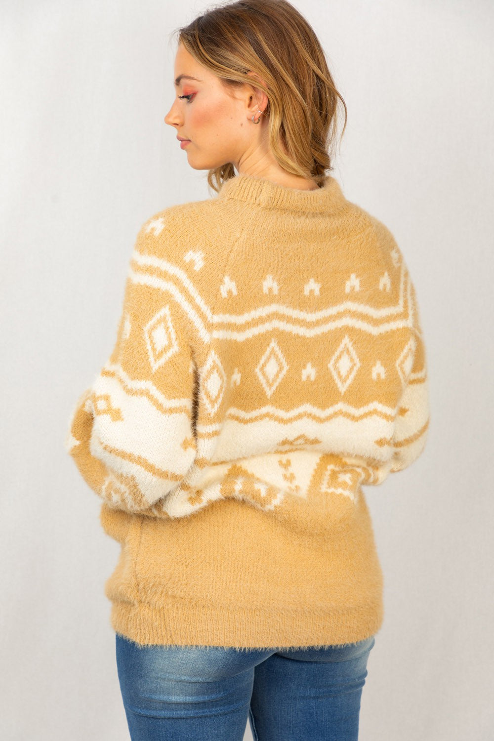 White Birch Taupe Aztec Print Sweater