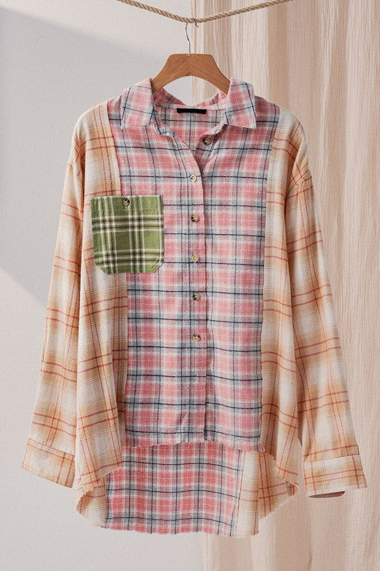 Papermoon Plaid Patched Oversized Shirt