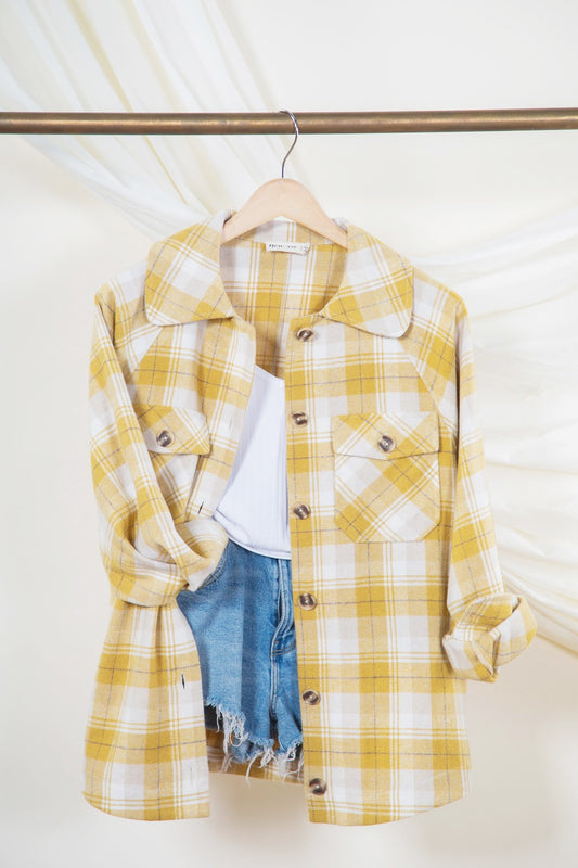 New In Plaid Checked Collared Button Down Jacket