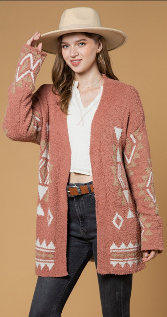 Very J Aztec Knit Soft Cardigan