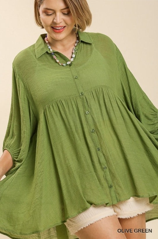 Umgee Sheer Collared Button Down Tunic