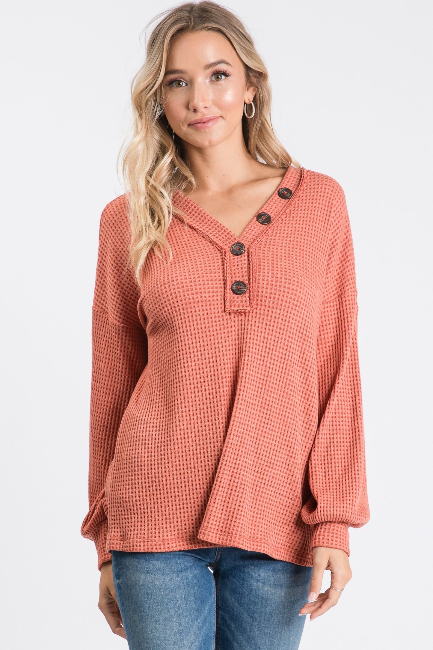 Hailey & CO Long Sleeve Waffle Top