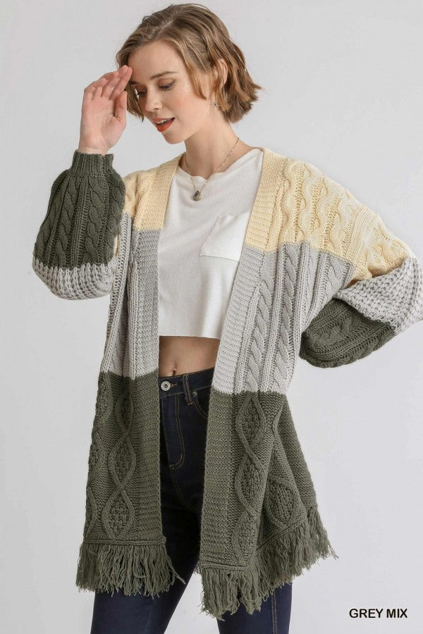 Umgee Patchwork Knitted Open Front Cardigan