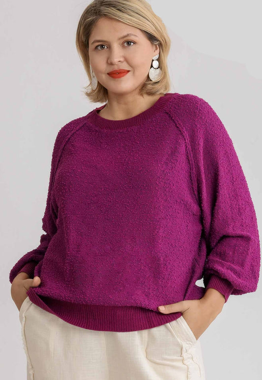 Umgee Puff Sleeve Magenta Sweater