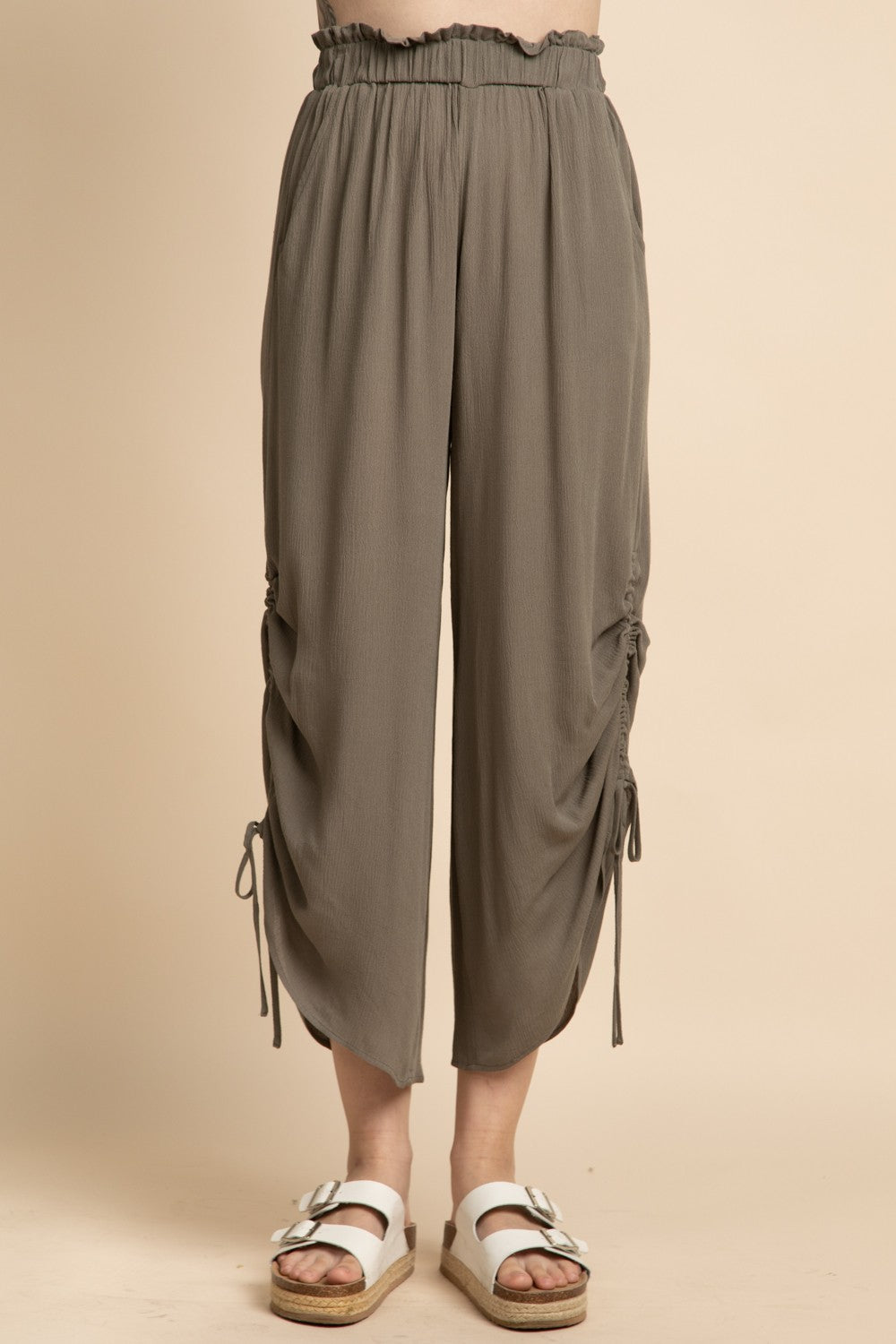 Loveriche Side Ruched Ruffle Waist Pants