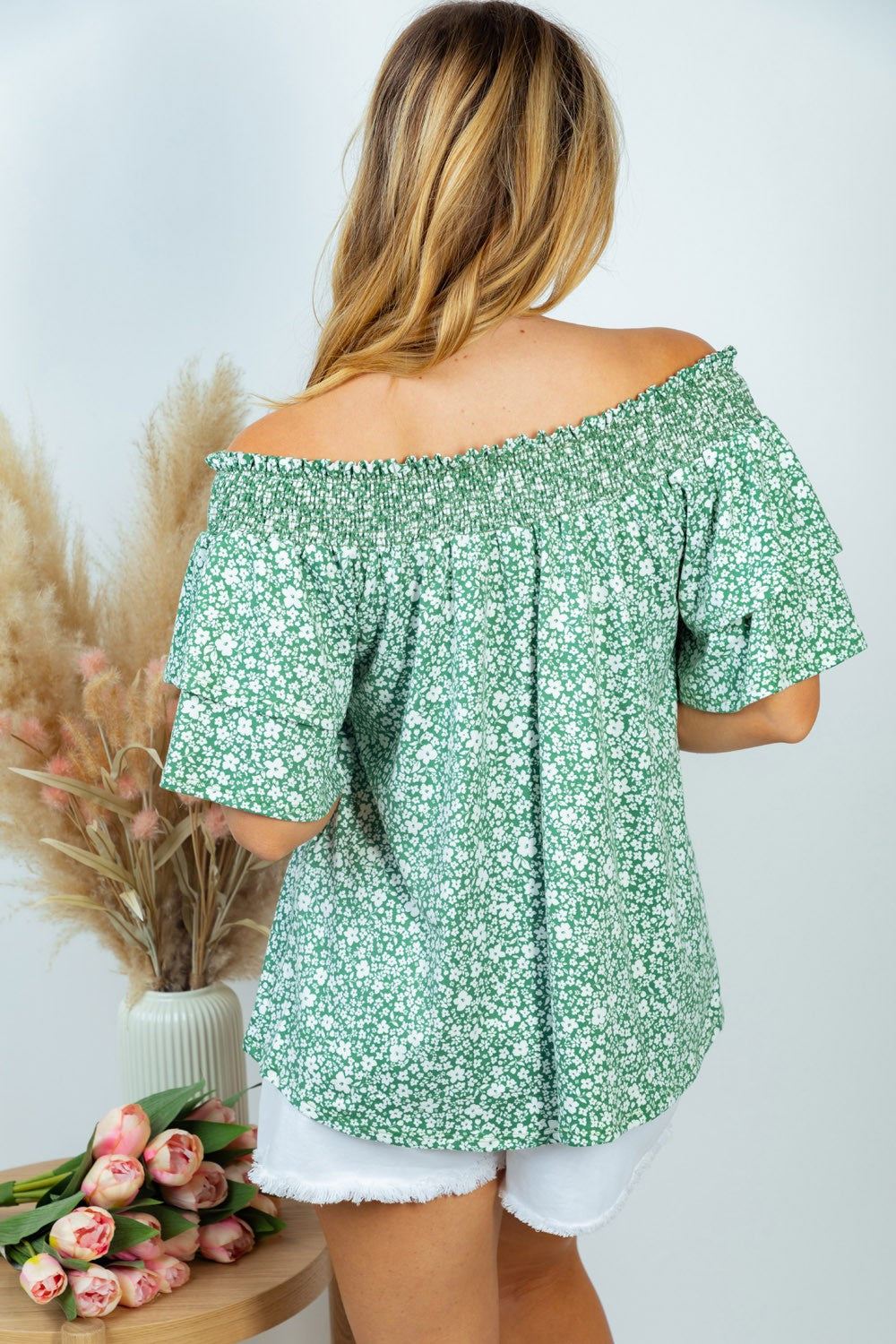 White Birch Short Sleeve Floral Print Top