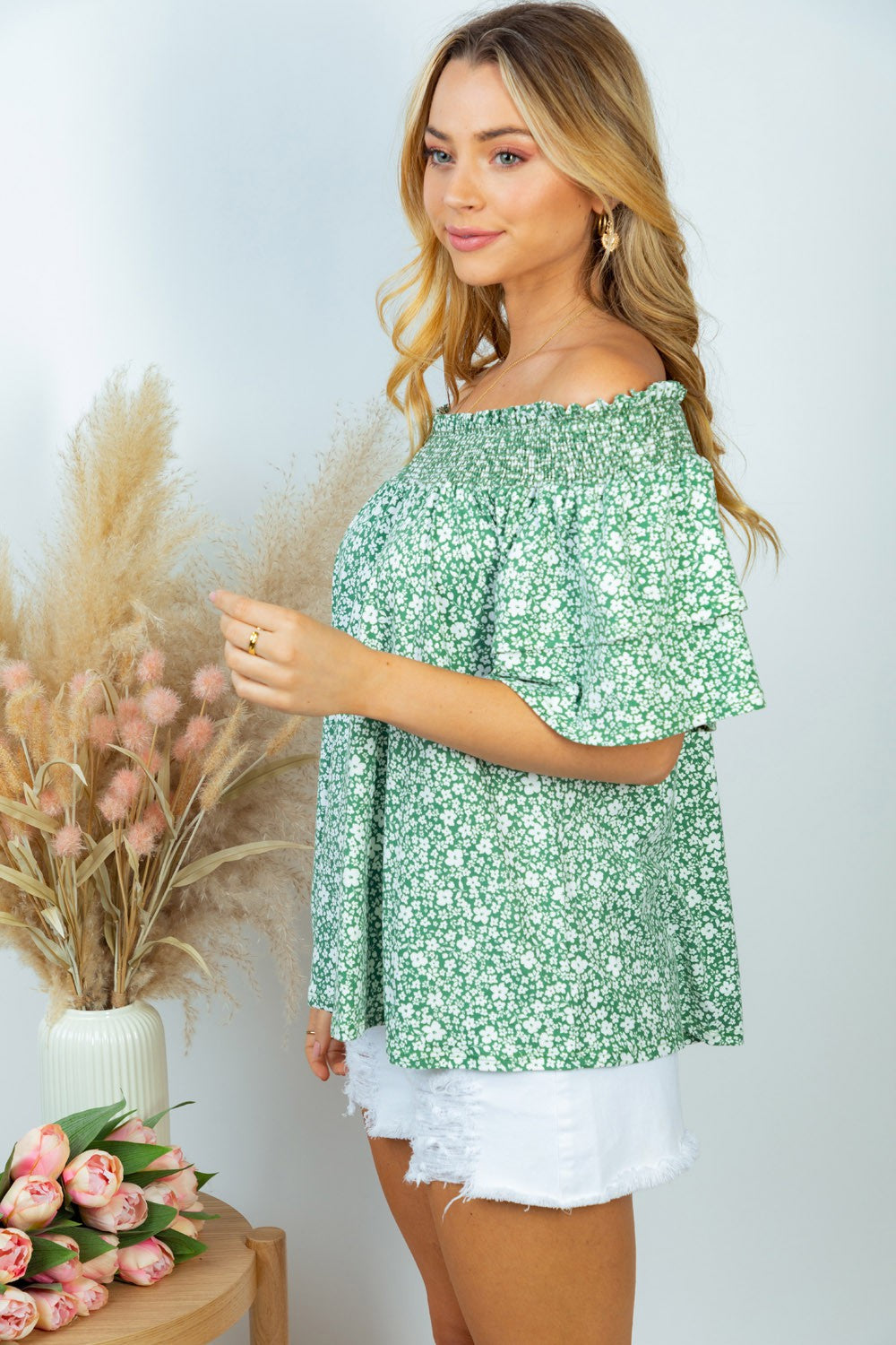 White Birch Short Sleeve Floral Print Top