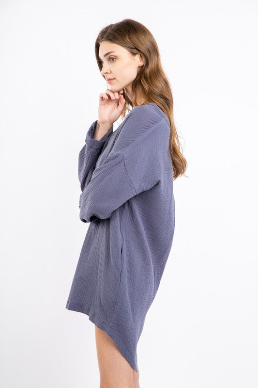 New In Roll-Up Gauze Mini Dress