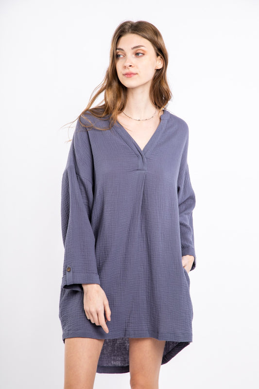 New In Roll-Up Gauze Mini Dress