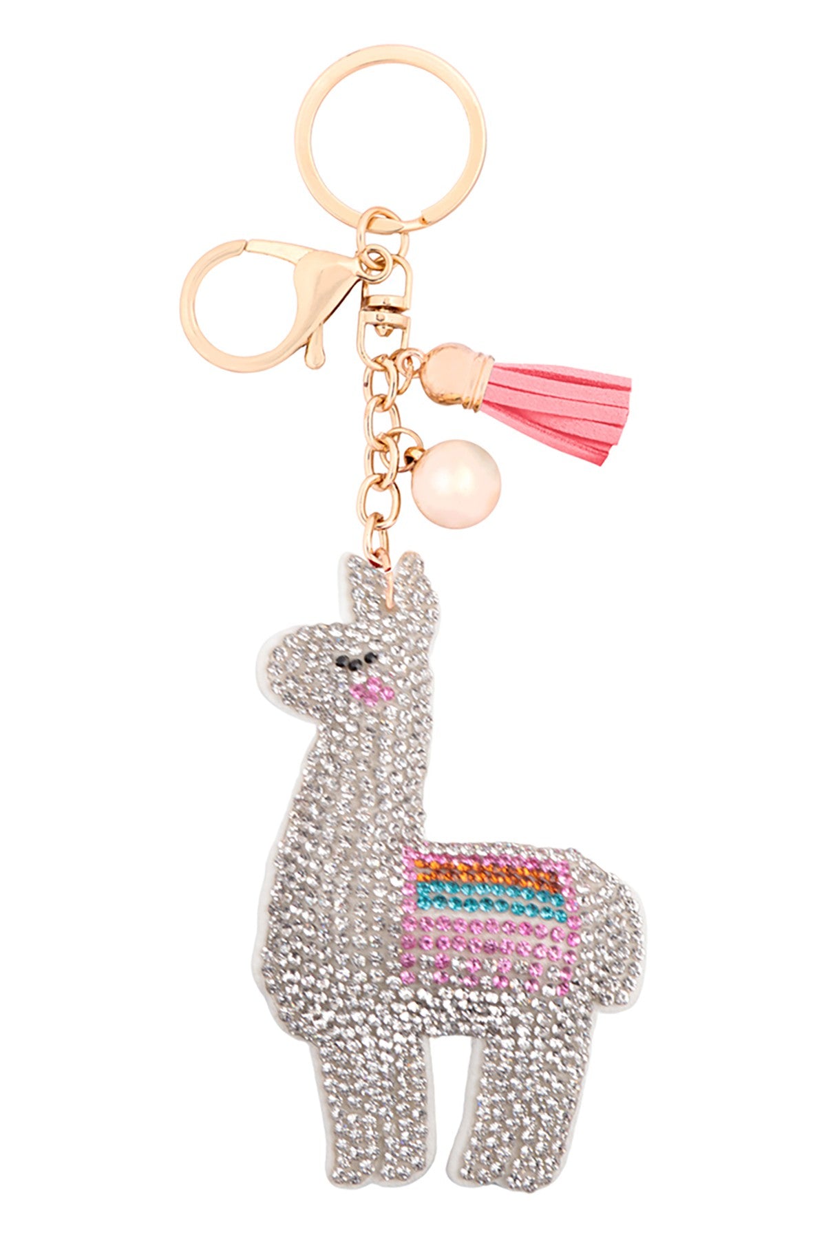 Llama Rhinestone Tassel Keychain