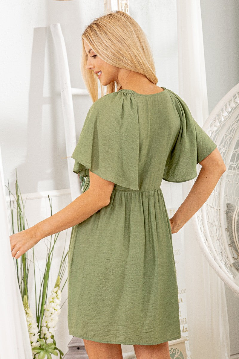 Heimish V-Neck Ruffle Sleeve Dress