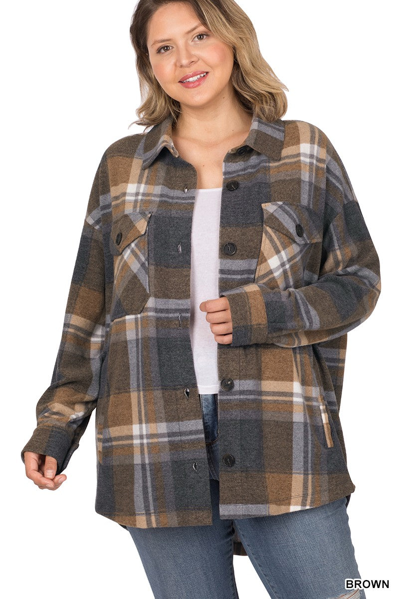 Zenana Plaid Shacket With Pockets