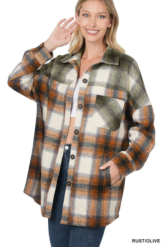 Zenana Oversized YarnDyed Plaid Shacket