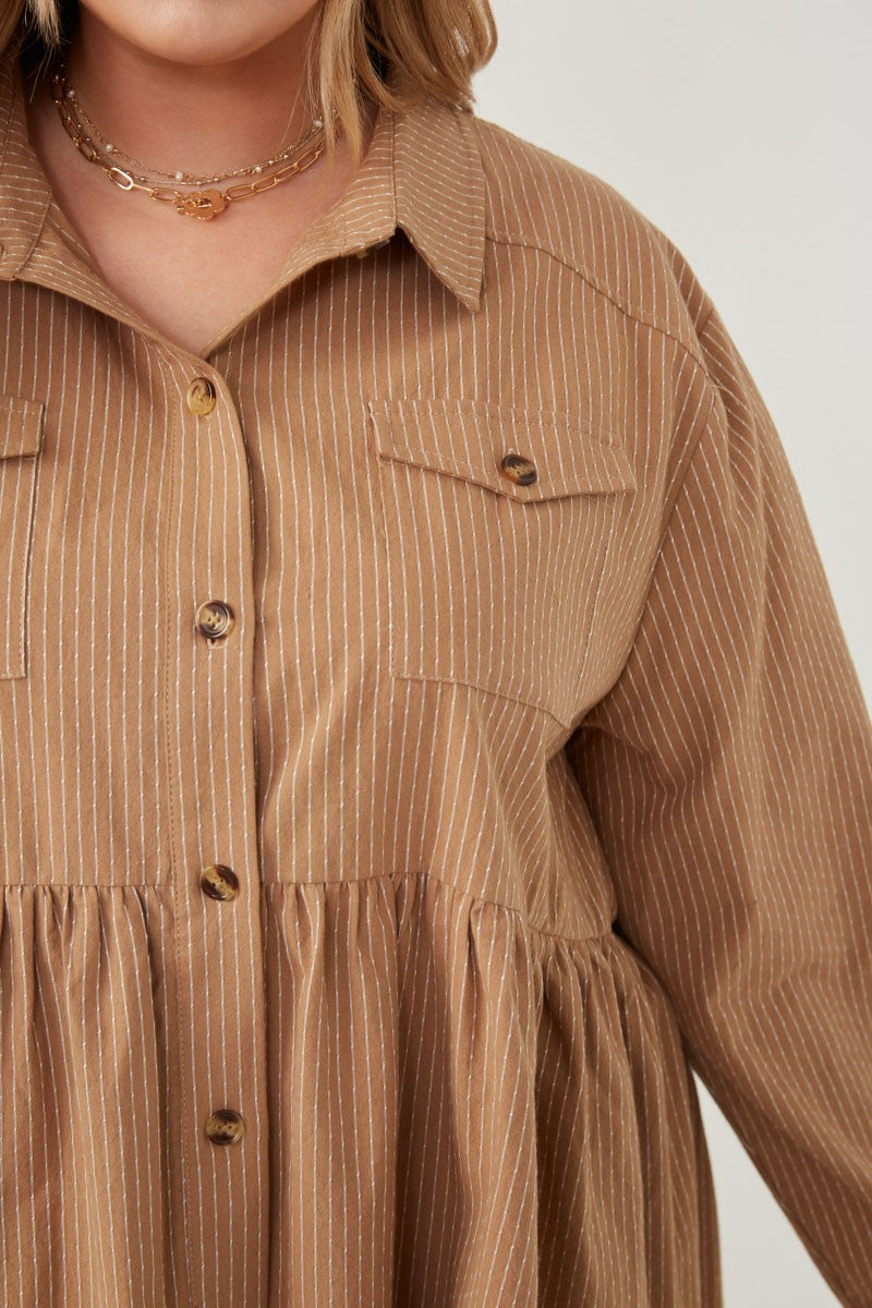 Hayden Long Sleeve Textured Pinstripe Peplum Button Up Shirt