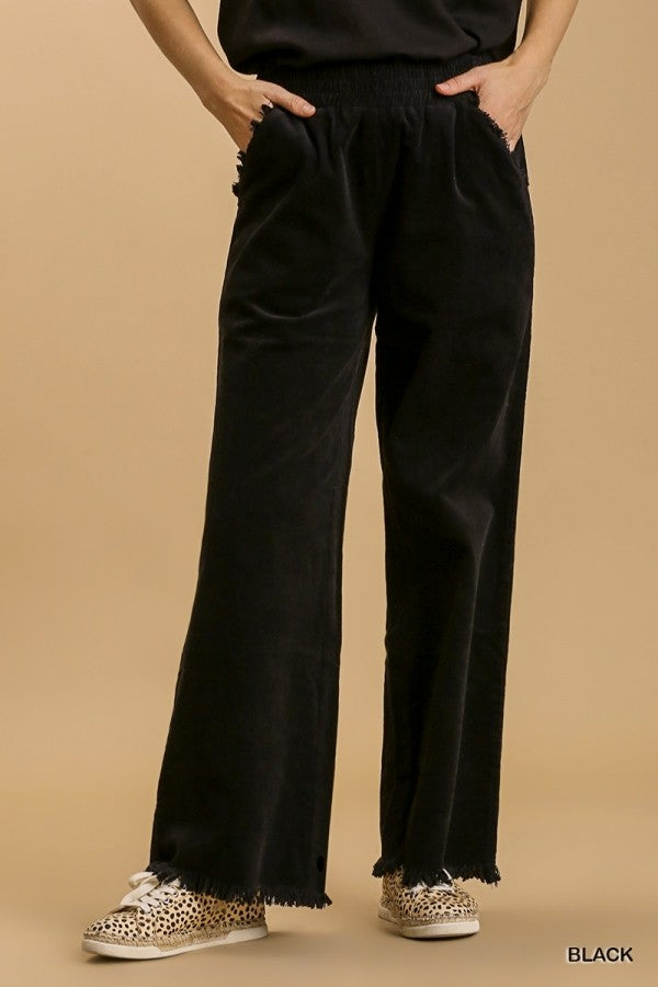 Umgee Corduroy Wide Leg Pant with Elastic Waist