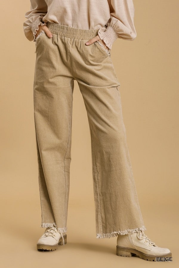 Umgee Corduroy Wide Leg Pant with Elastic Waist