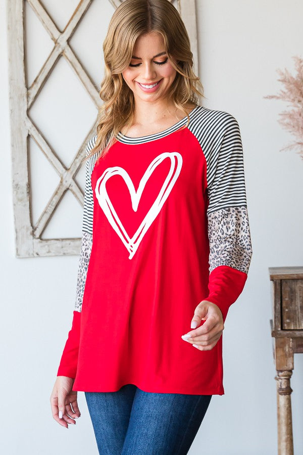 Heimish Long Sleeve Animal & Stripe Print With Heart