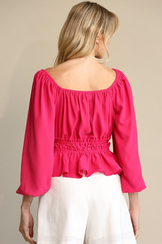 Gigio Bubble Sleeve & Elastic Waist with Front Tie Top