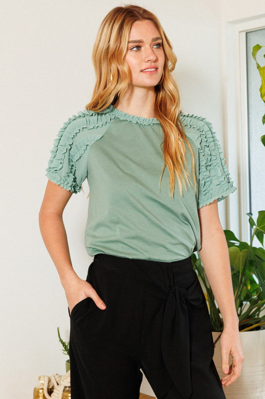 ODDI Ruffle Detailed Solid Knit Top