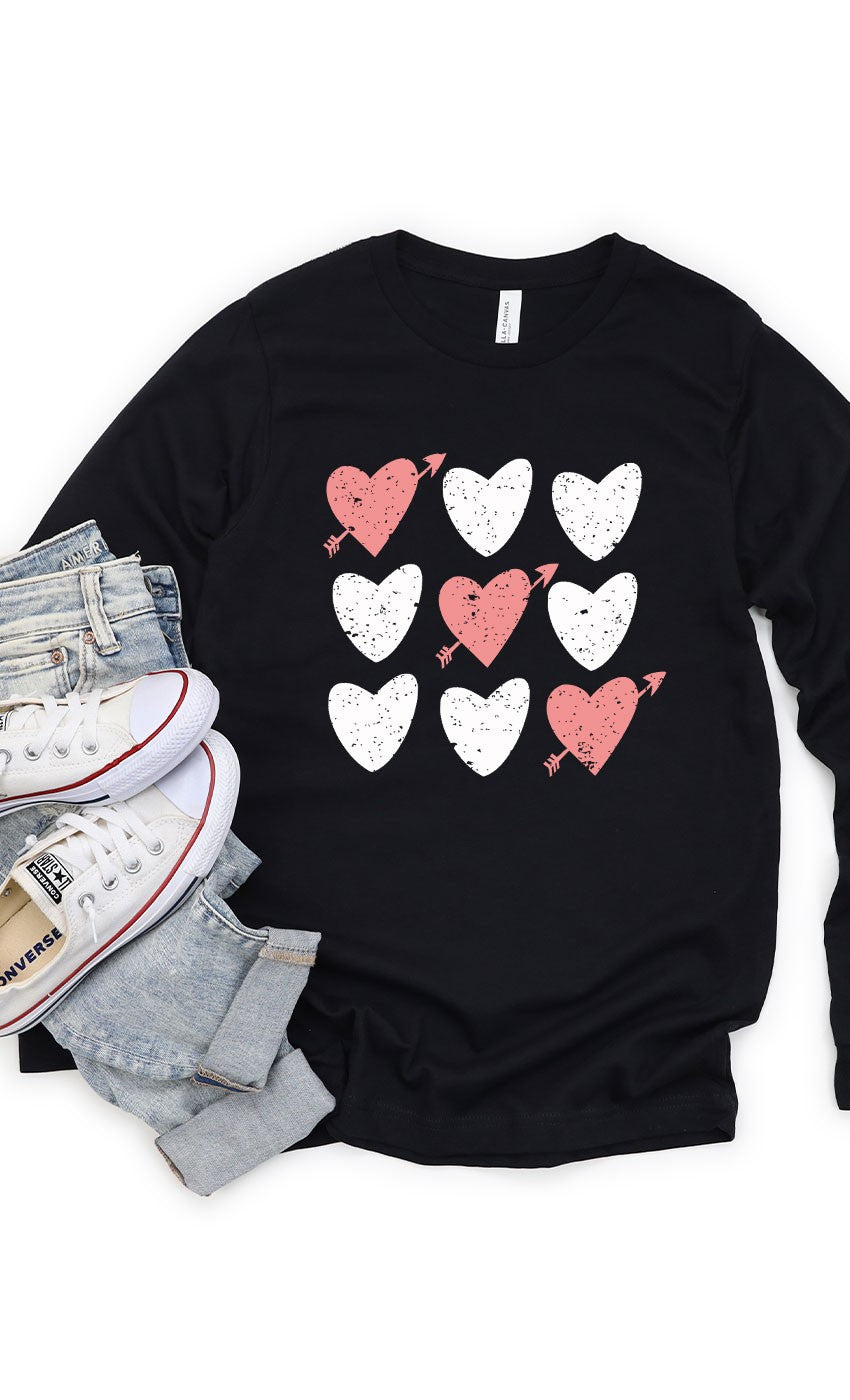 Bella Canvas Long Sleeve Black Heart tic tac toe tee