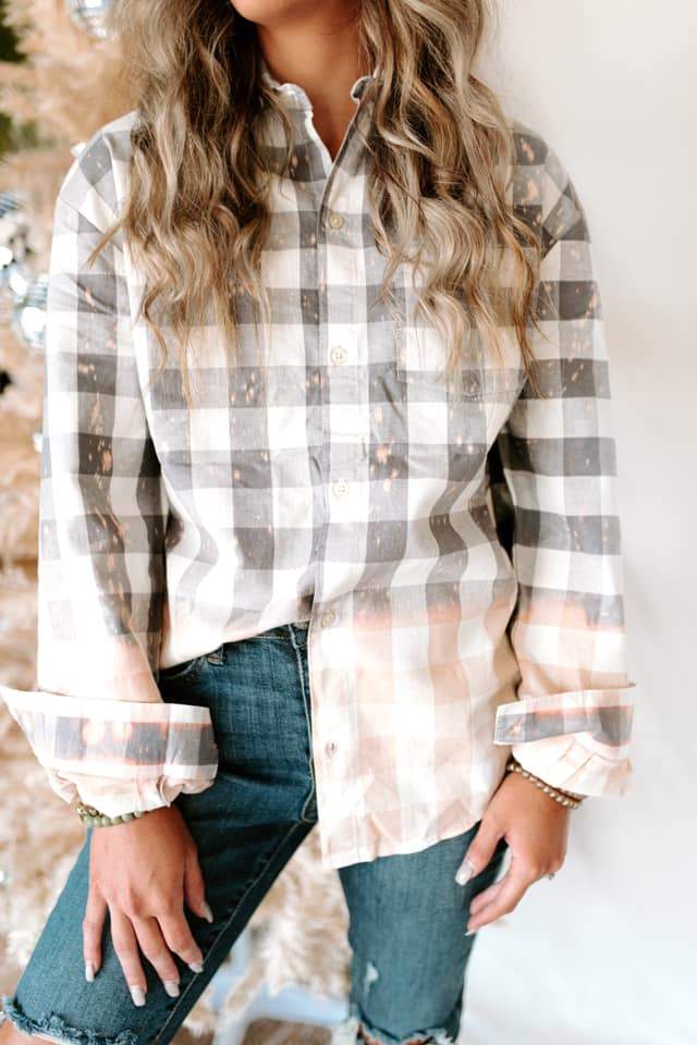 Southern Bliss Bleached Plaid Dipped Shacket