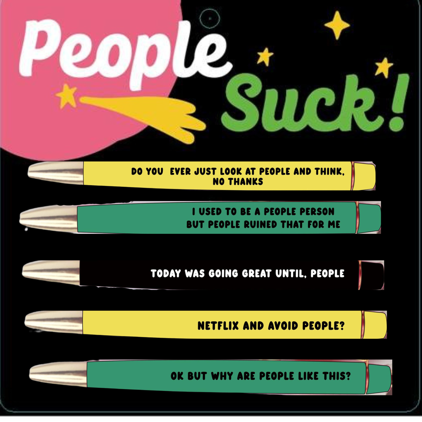 FUN CLUB - People Suck Pen Set (funny, misanthrope, gift, introvert)
