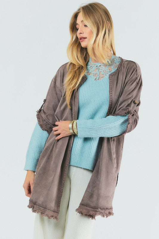 Davi & Dani Suede Fringed Cardigan