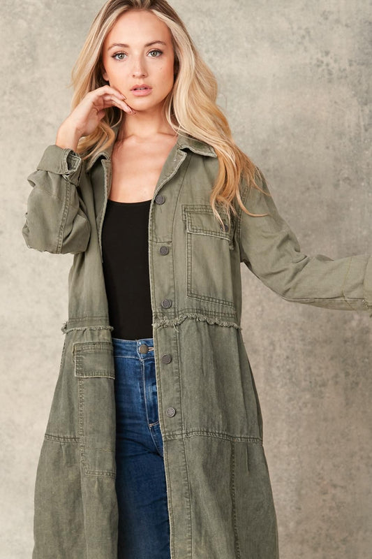 SugarFox Cotton Button Down Tiered Jacket