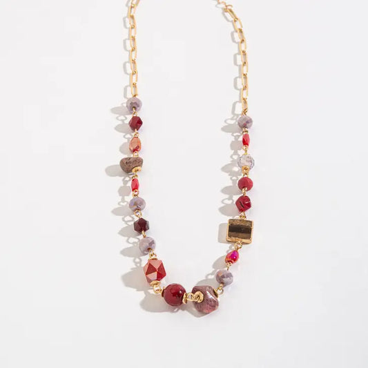 Howards Red Pink Stone Linked Bead Necklace