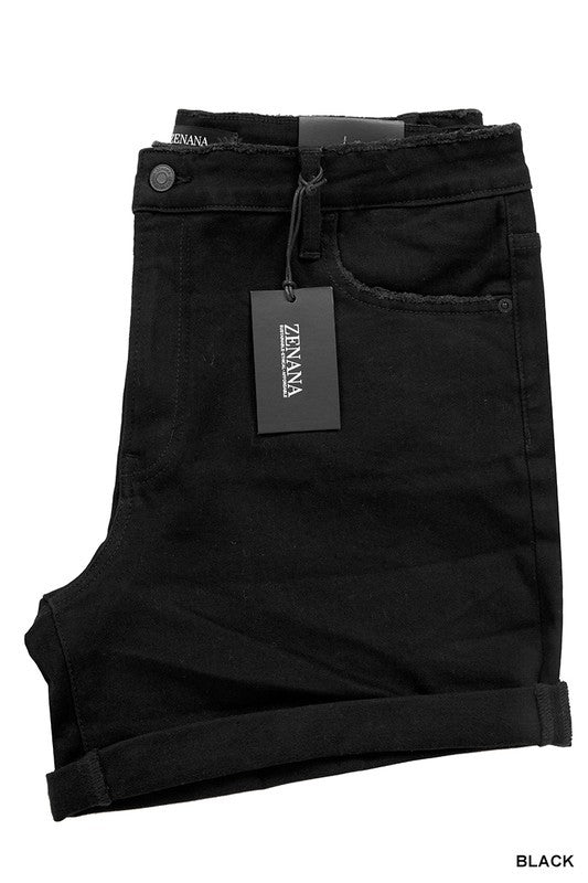 Zenana Black High-Rise Cuffed Shorts