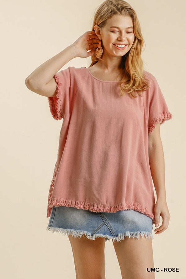 Umgee Linen Back Lace Detail with Ruffle Hem