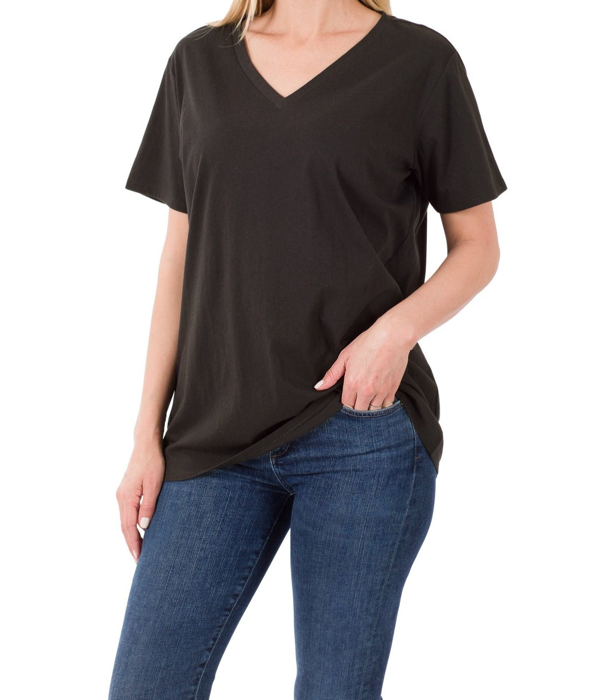 Zenana Cotton Short Sleeve V-Neck Tee