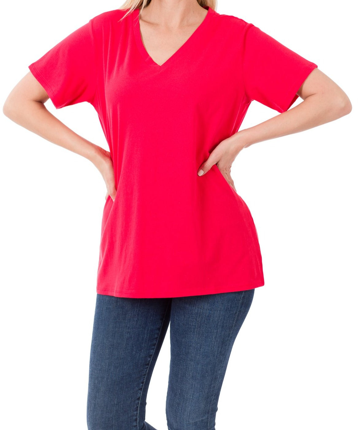 Zenana Cotton Short Sleeve V-Neck Tee