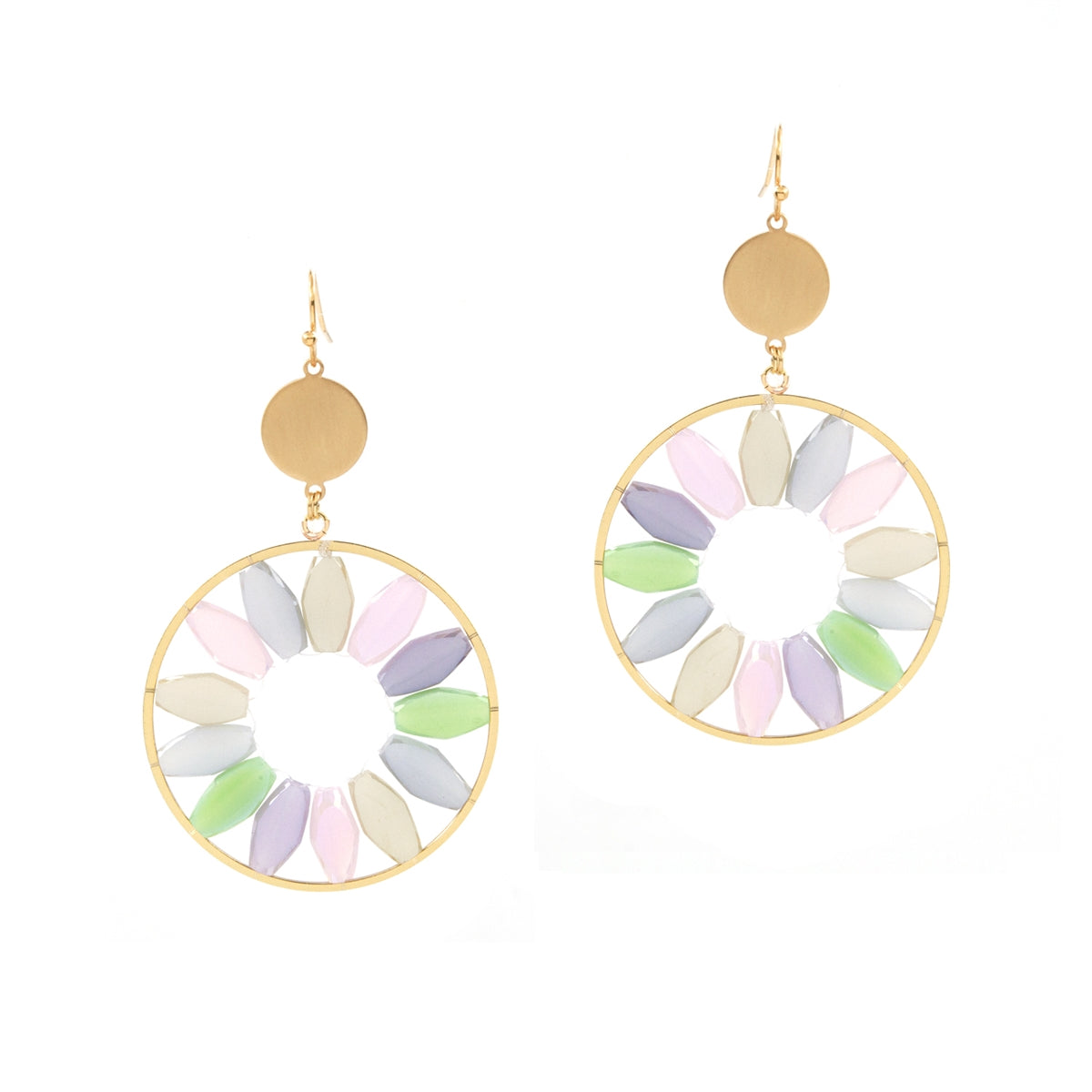 What's Hot Pastel Oval Crystal Gold Circle Earrings