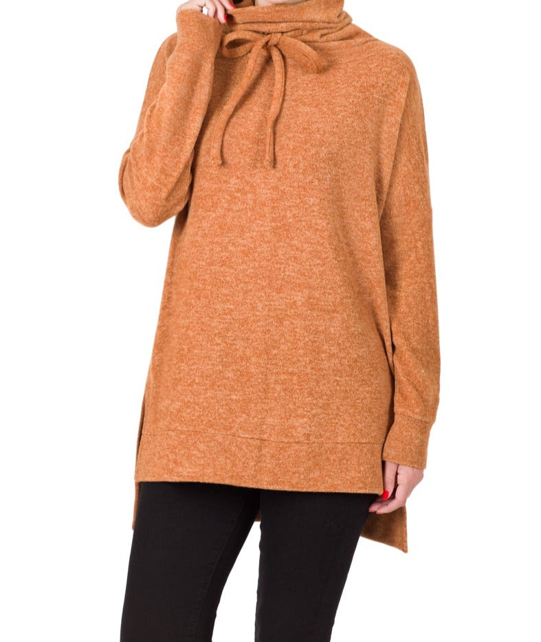 Zenana Brushed Melange Funnel Neck Sweater