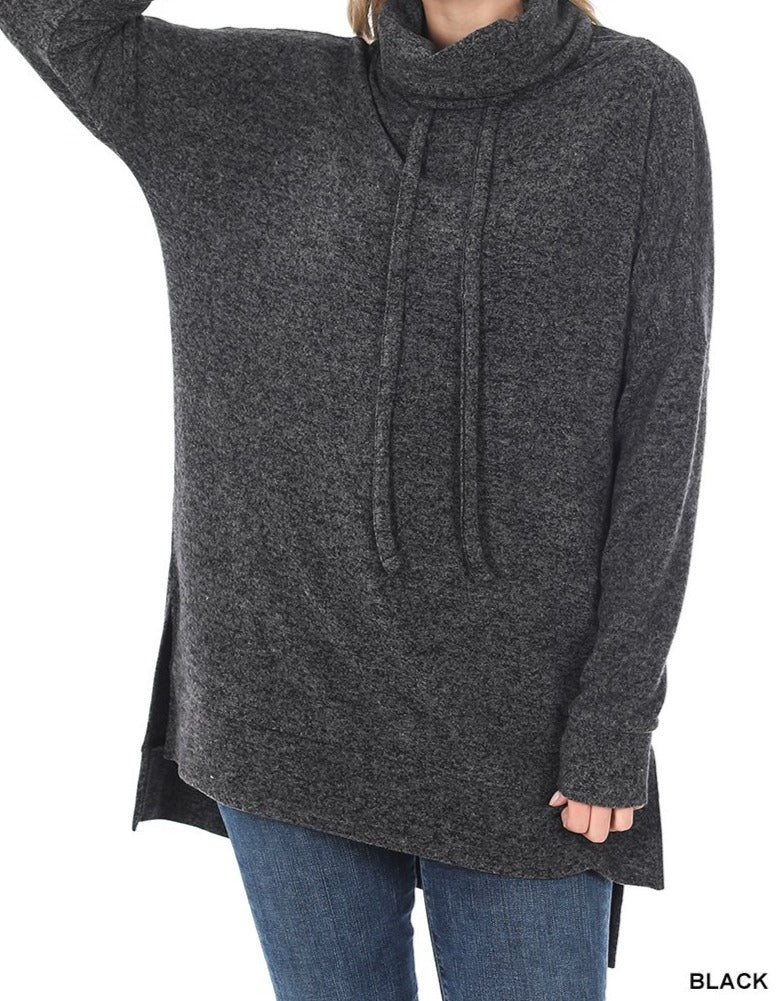 Zenana Brushed Melange Funnel Neck Sweater The Clothing Loft